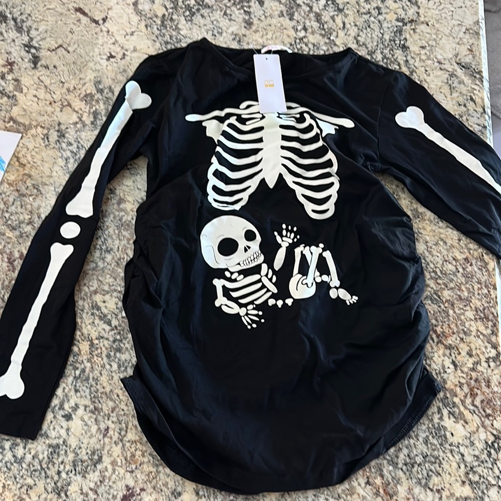 Skeleton Print Black Long Sleeve Tee